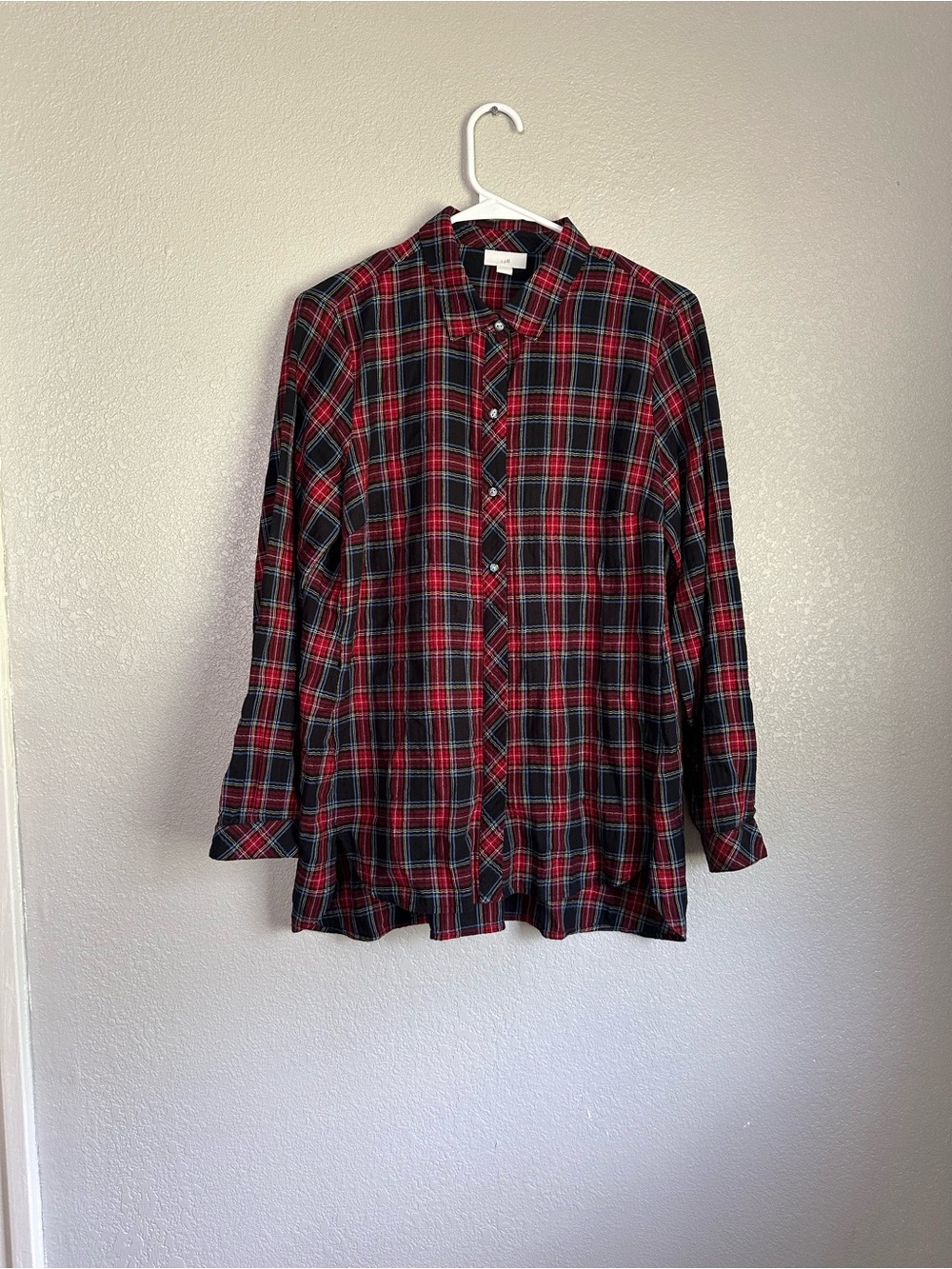 J.Jill Red Plaid Long Sleeve Button Down Tunic Blouse Top